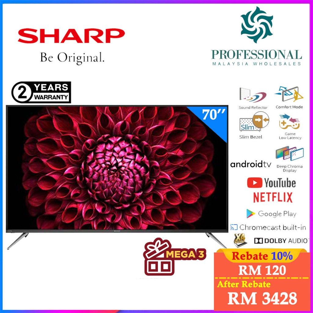 Sharp 4TC70DL1X AQUOS 70 Inch 4K UHD Android TV Netflix Youtube