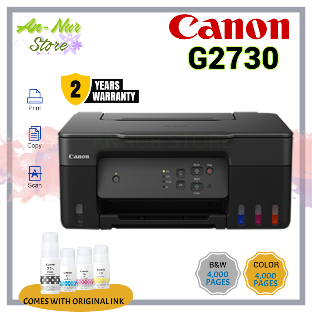 Canon Pixma G2730 Refillable Ink Tank Printer Print Scan Copy Similar G2020 G2010 L3210 Gi 71 9681