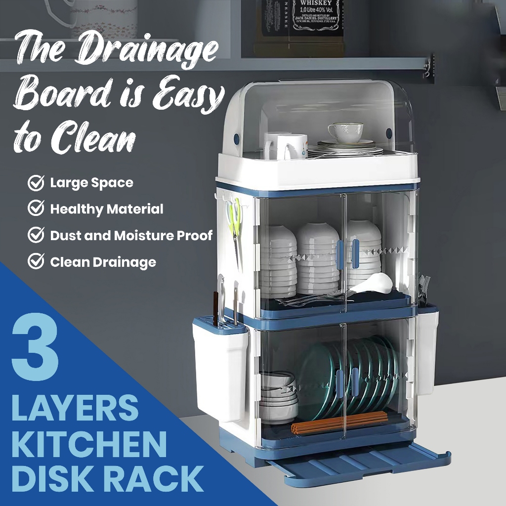 Dish Cabinet Dish Rack With Cover Dish Drainer Rak Pinggan Mangkuk