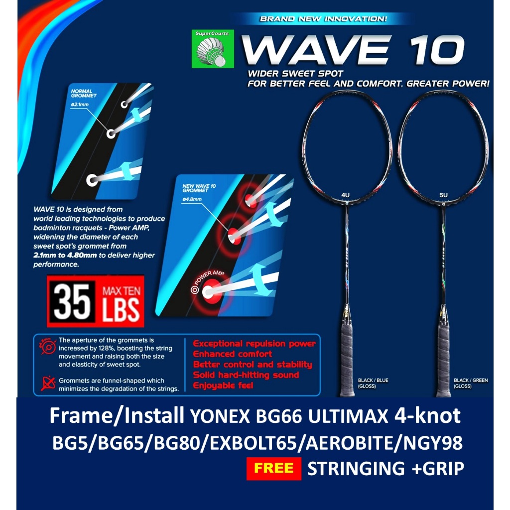 (Original) Apacs Wave 10 【FRAME/INSTALL YONEX STRING 4KNOT + FOC GRIP