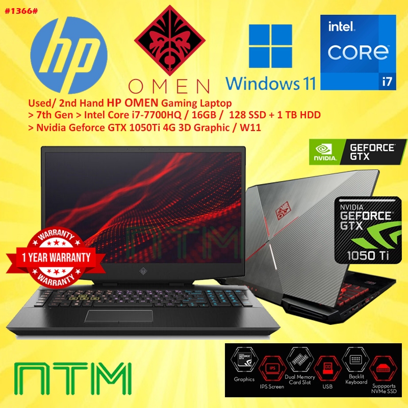 1366 USED GAMING LAPTOP HP OMEN 15 7TH i77700HQ 16GB 128GB + 1TB HDD
