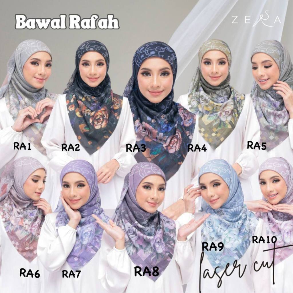 (Z) Rafah Bawal Printed Square Scarf Hijab in 10 Patterns Shopee