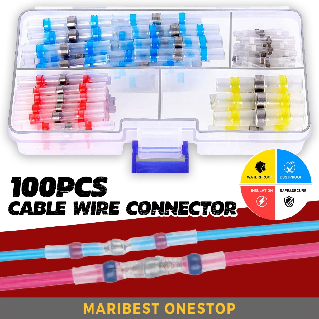 100pcs Solder Seal Cable Wire Connector Terminals Waterproof Tube Heat Shrink Solder Butt