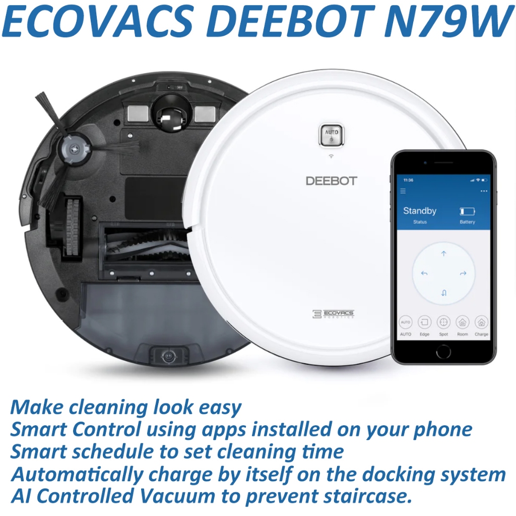 Ecovacs Deebot N79W Robotic Vacuum Cleaner Great for Carpet and floor