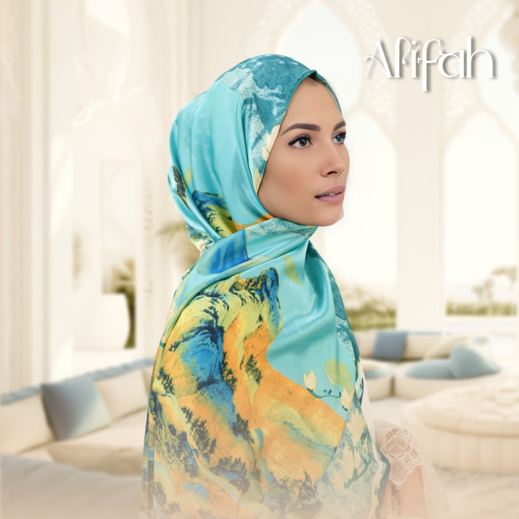 ALIFAH RABEE Tudung Shawl Ironless Silk Premium Floral Bunga Pattern ...