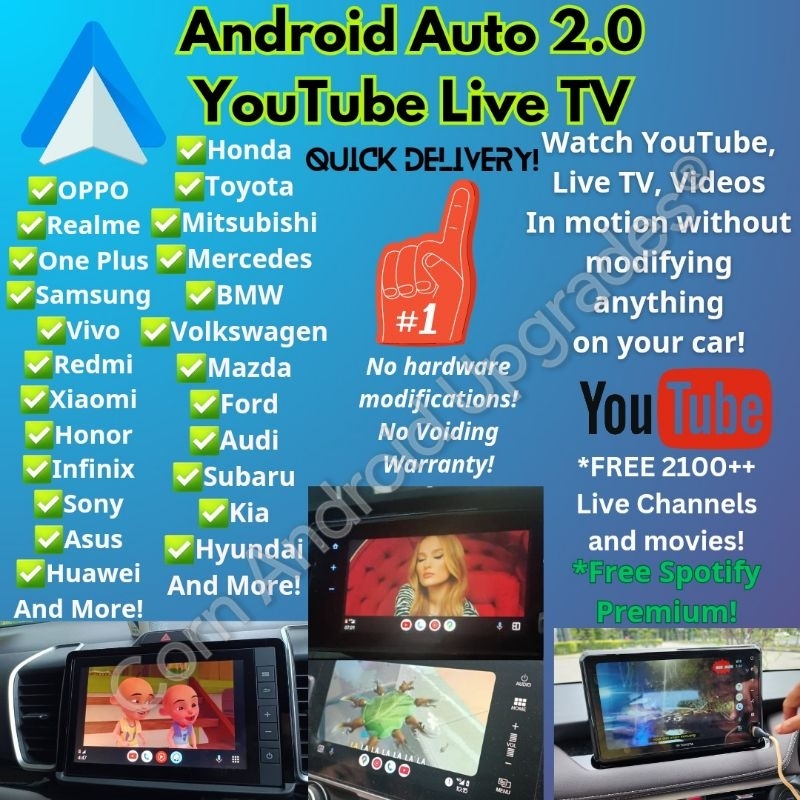 Unlock Upgrade Android Auto 2.0 YouTube FREE Live TV Video In Motion