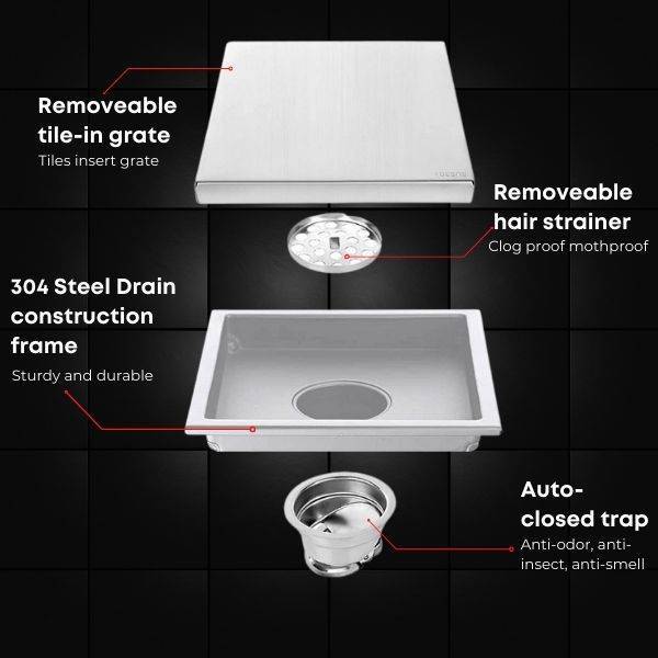 SUS304 Stainless Steel Floor Trap Grating with Auto Close Mosaic Tile ...