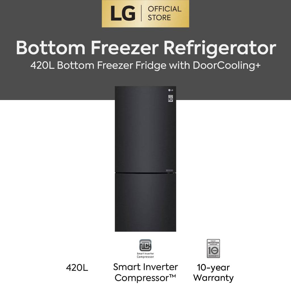 LG 420L Bottom Freezer Fridge GCB529NQCM in Matte Black Finish