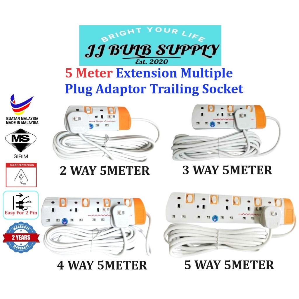 [SIRIM] 5M Extension Multiple Plug Adaptor Trailing Socket W Neon ...