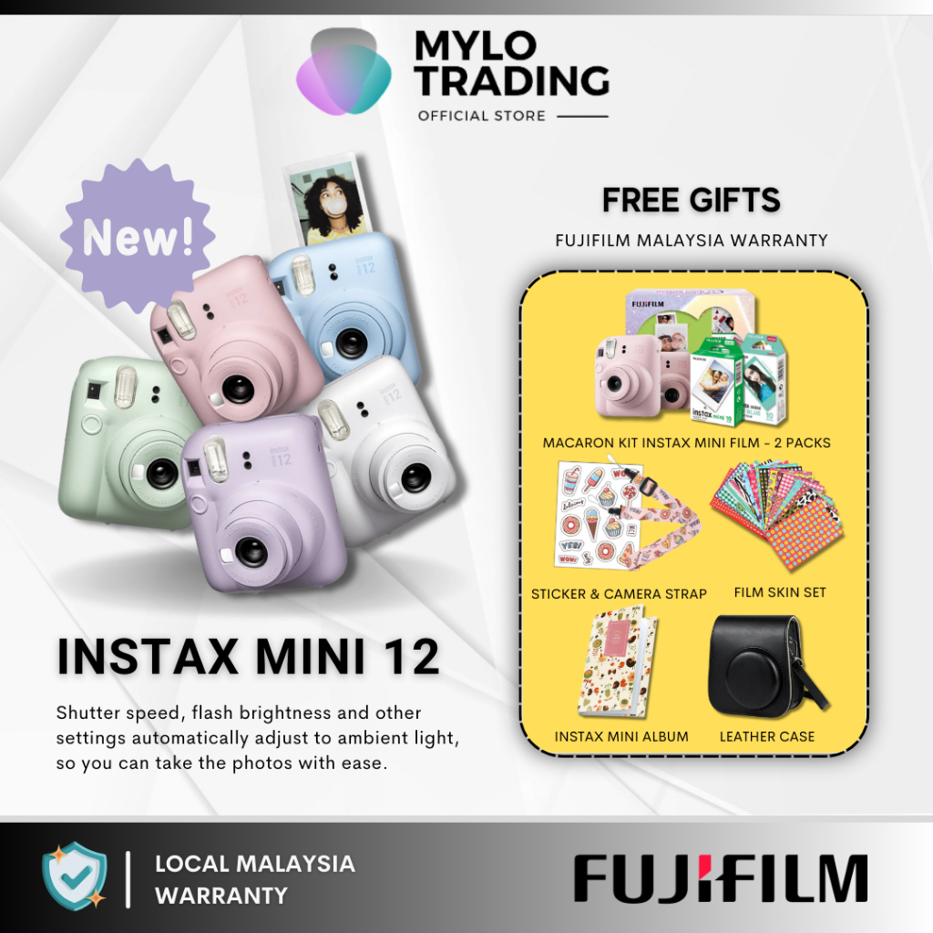 Fujifilm Instax Mini 12 Instant Camera Bundle with Mini Twin Film Pack -  Lilac