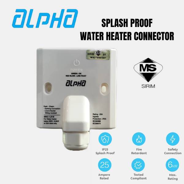 Alpha WHC1 LFI B Splash Proof Water Heater Connector With Line Fault
