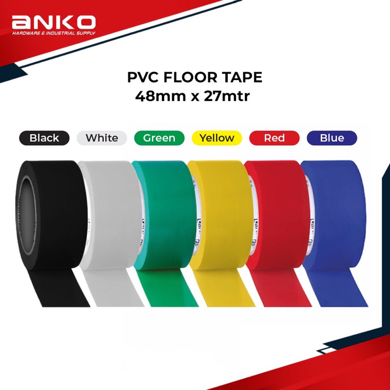 PVC FLOOR TAPE 48mm x 27mtr YELLOW / RED / BLUE / GREEN / BLACK / WHITE ...