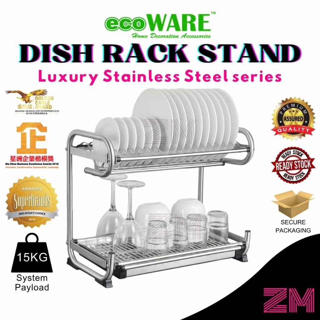 ECOWARE Luxury Stainless Steel 201 & 304 Dish Rack Stand Kitchen / Rak ...