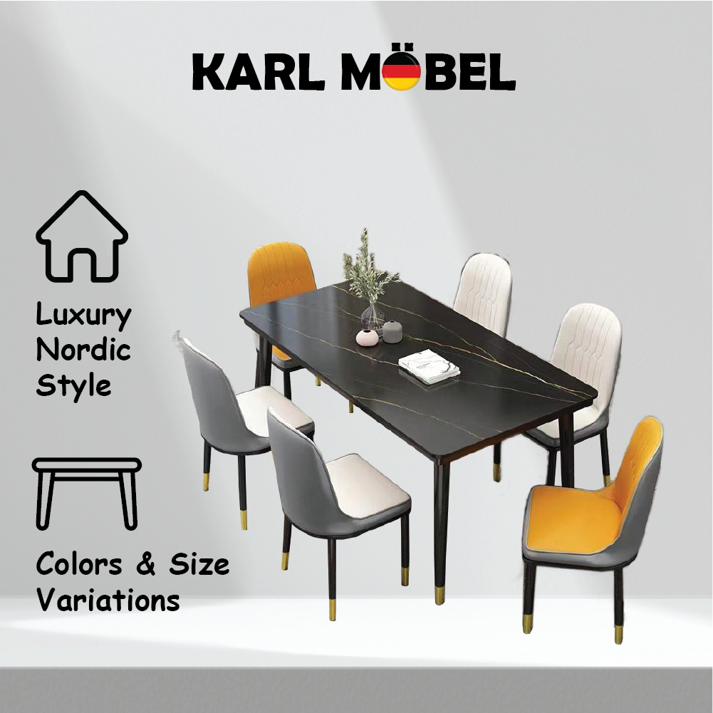 Dining Table Set Meja makan chair set marble design Kerusi makan modern
