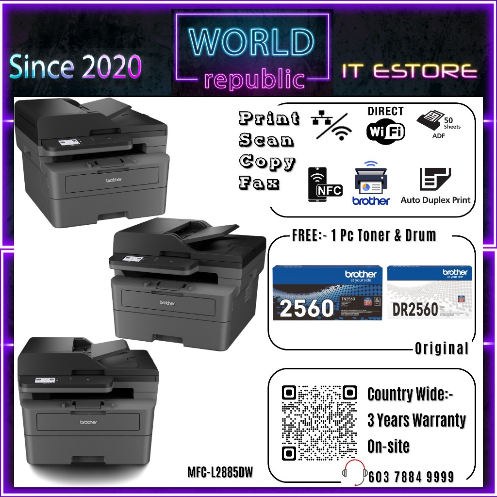 Brother MFCL2885DW Wireless Laser Printer Print Scan Copy Fax NFC