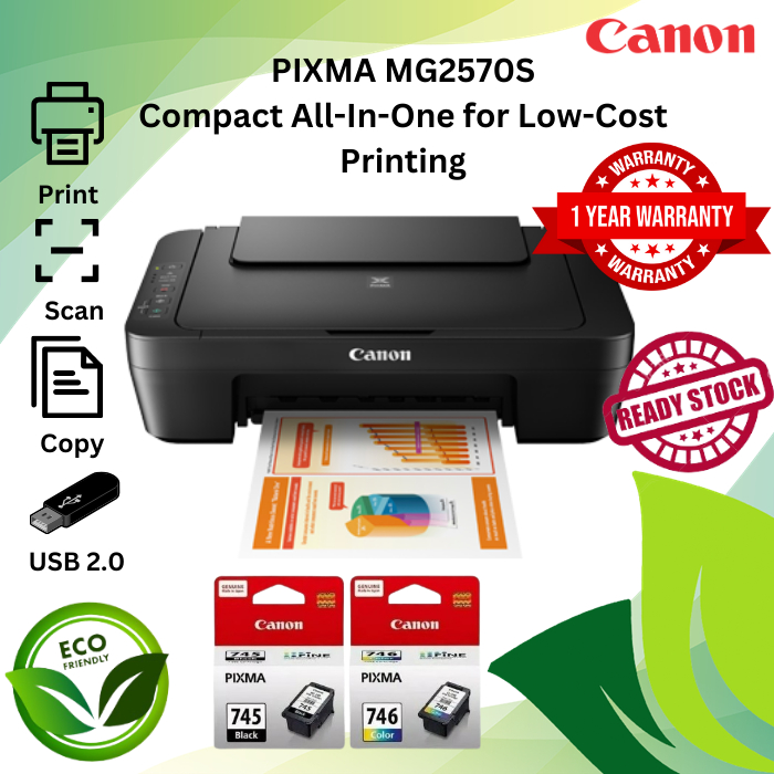 Canon Pixma MG2570S AllInOne Inkjet Printer ( Print, Scan, Copy