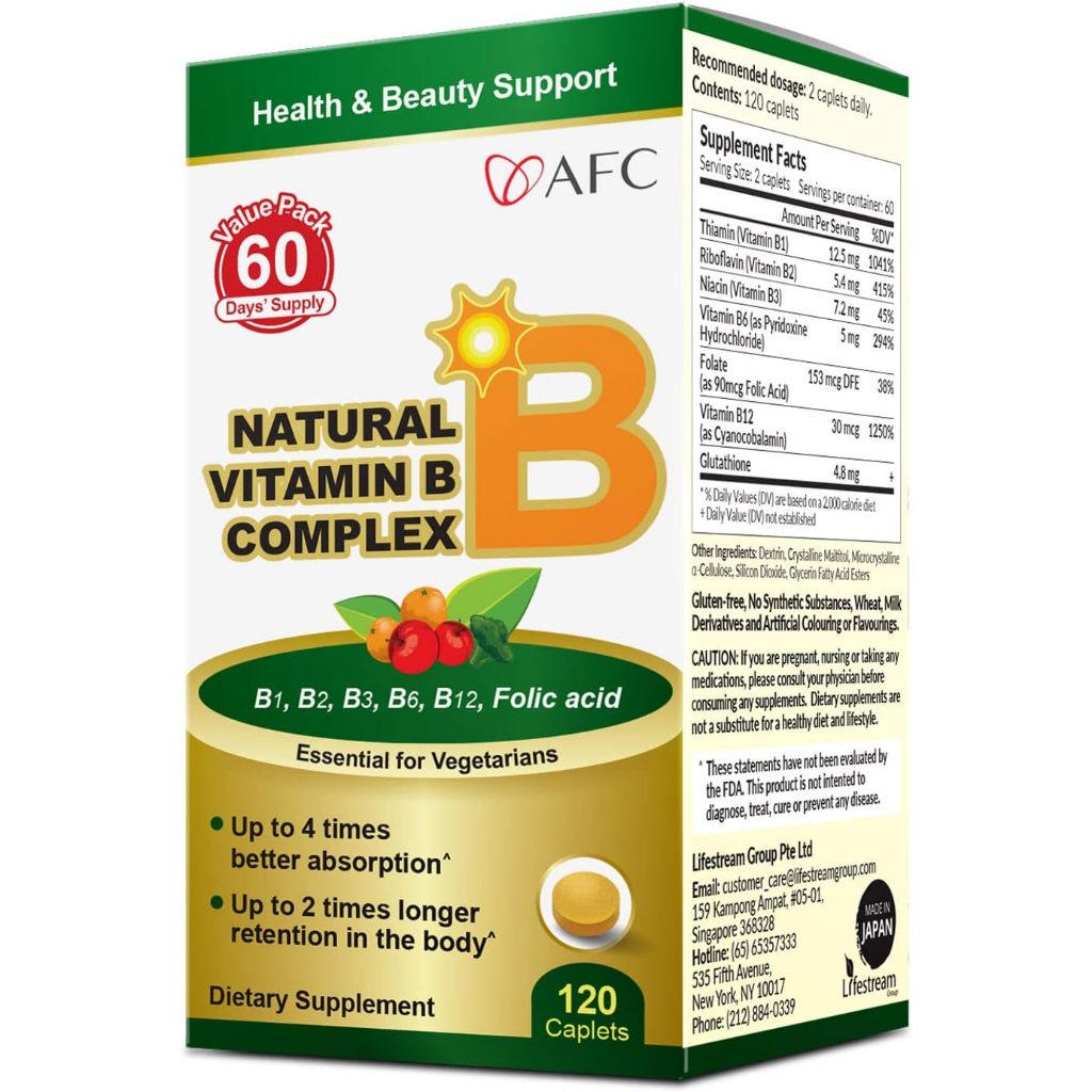 AFC Japan Natural Vitamin B Complex with B1, B2, B3, B6, B12, Folic