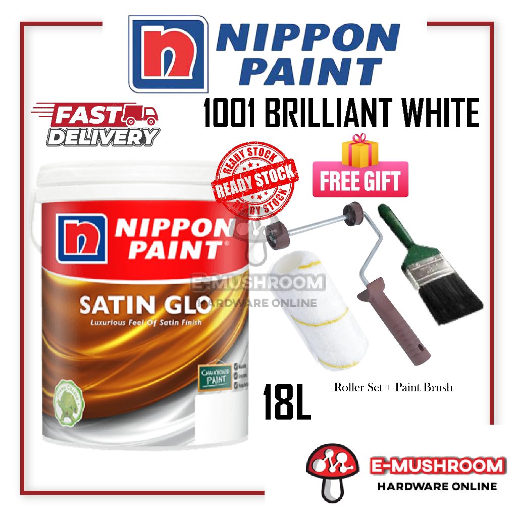 18L Nippon Paint Satin Glo 1001 Brilliant White Cat Kilat Shopee Malaysia