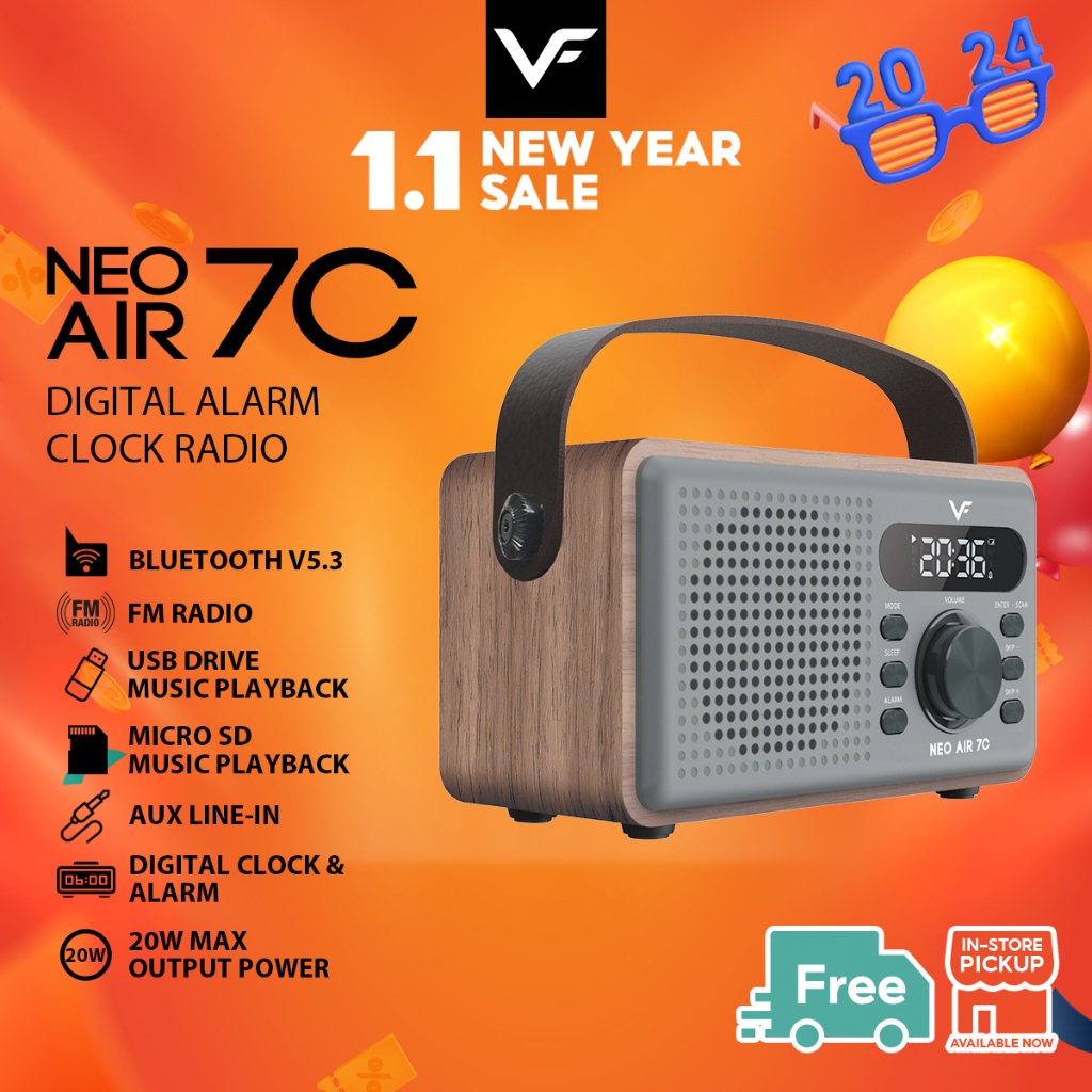 Vinnfier VF Neo Air 7C Digital Alarm Clock Portable Bluetooth Speaker ...