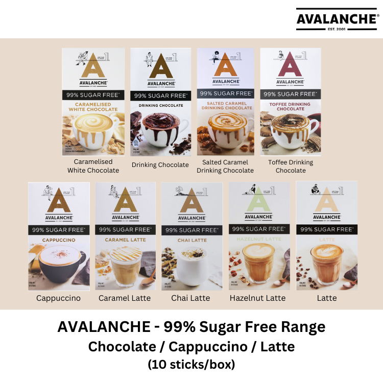 Avalanche 99 SugarFree Range Drinking Chocolate / Cappuccino / Latte (10 sachets/box
