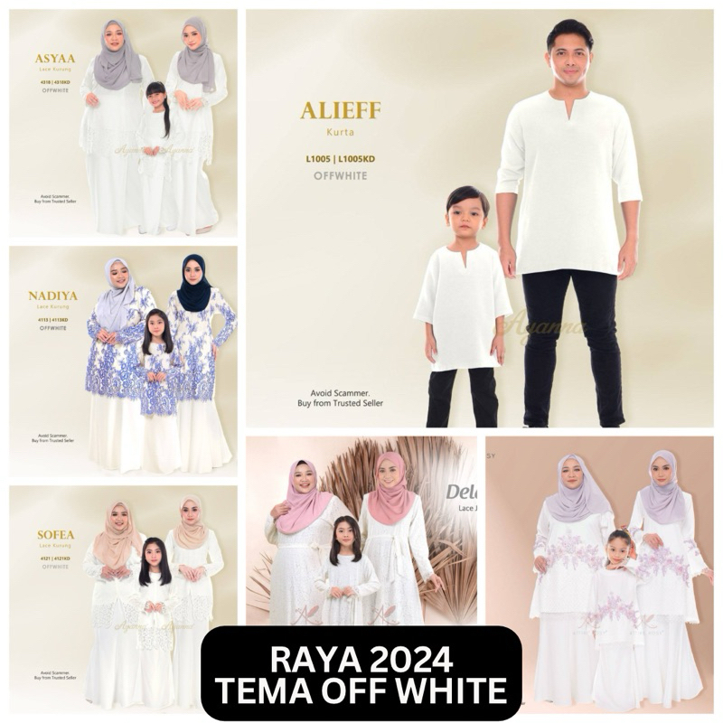 Set Family Off White. Baju Raya 2024. Baju Raya Plussize. Sedondon Ibu ...