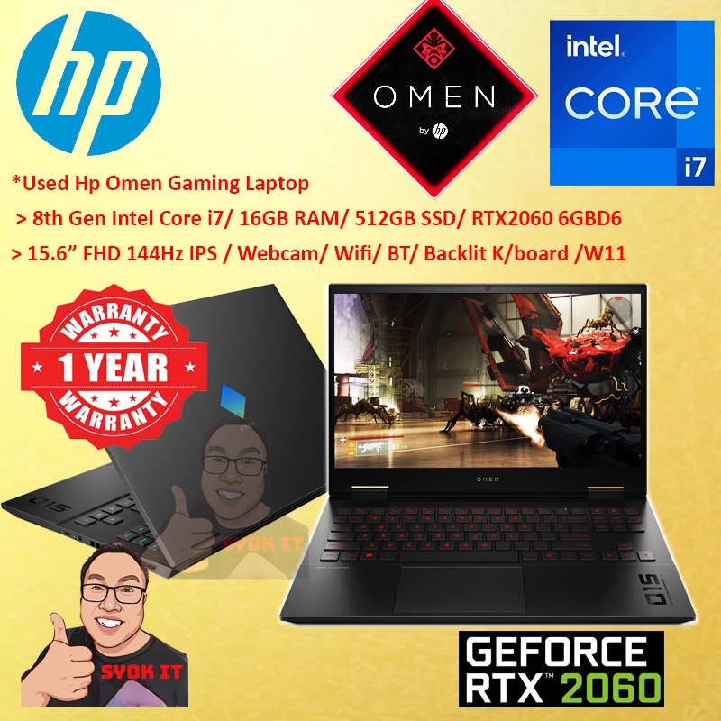 1400 *USED GAMING LAPTOP HP OMEN 15 Intel Core i710750H 16GB RAM