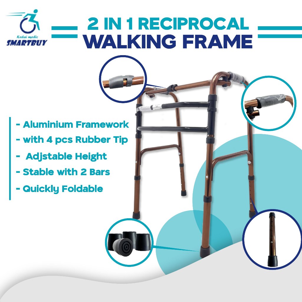 Aluminium 2 In 1 Reciprocal Walking Frame / Walker Bronze ( Tongkat ...
