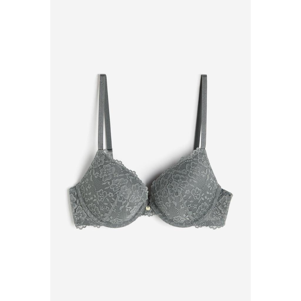 H&M - Lace push-up bra - Grey Medium Dusty