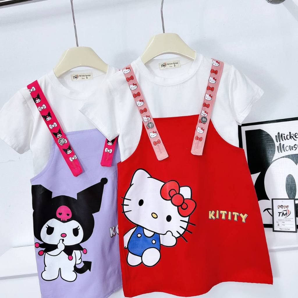Overall Dress Kids Baby Girl Korumi Hello Kitty Tshirt Shortsleeve Party  Holiday High Quality Cute 6m-9y