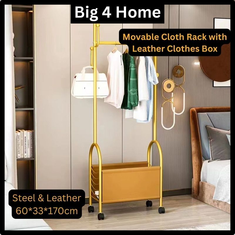 Movable Cloth Rack With Leather Clothes Box Hanger Cloth Rack ...