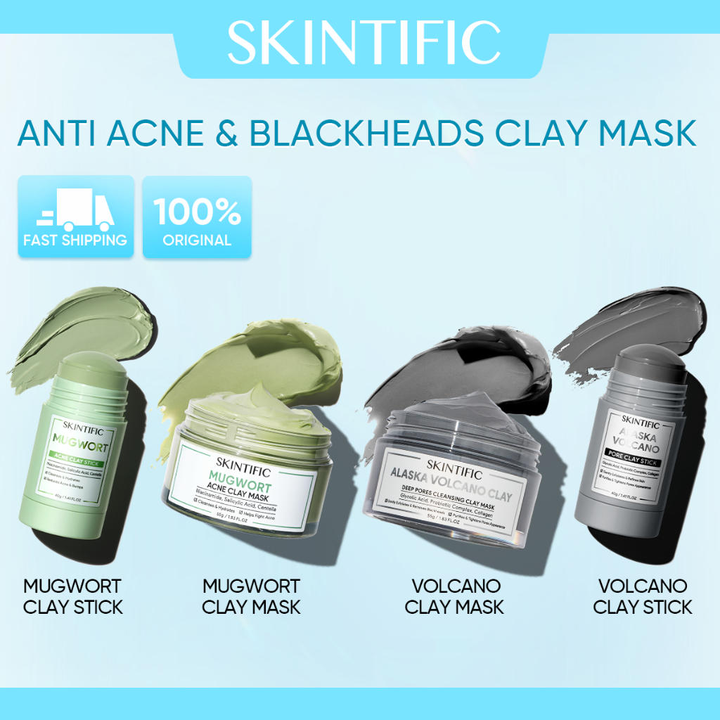 SKINTIFIC Clay Mask Stick kit Mugwort Acne Facial Mask Alaska Volcano