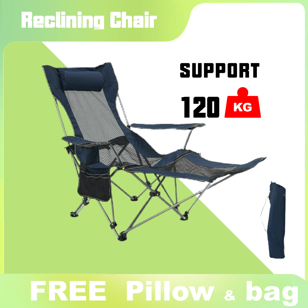 Reclining Camping Chair with Leg Rest Folding Recliner Lazy Chairs ...