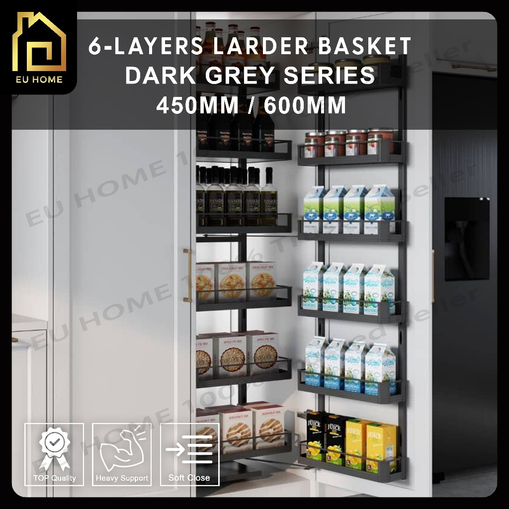 6-Layers Larder Basket Dark Grey Series / Kitchen Pull Out Tall Basket ...