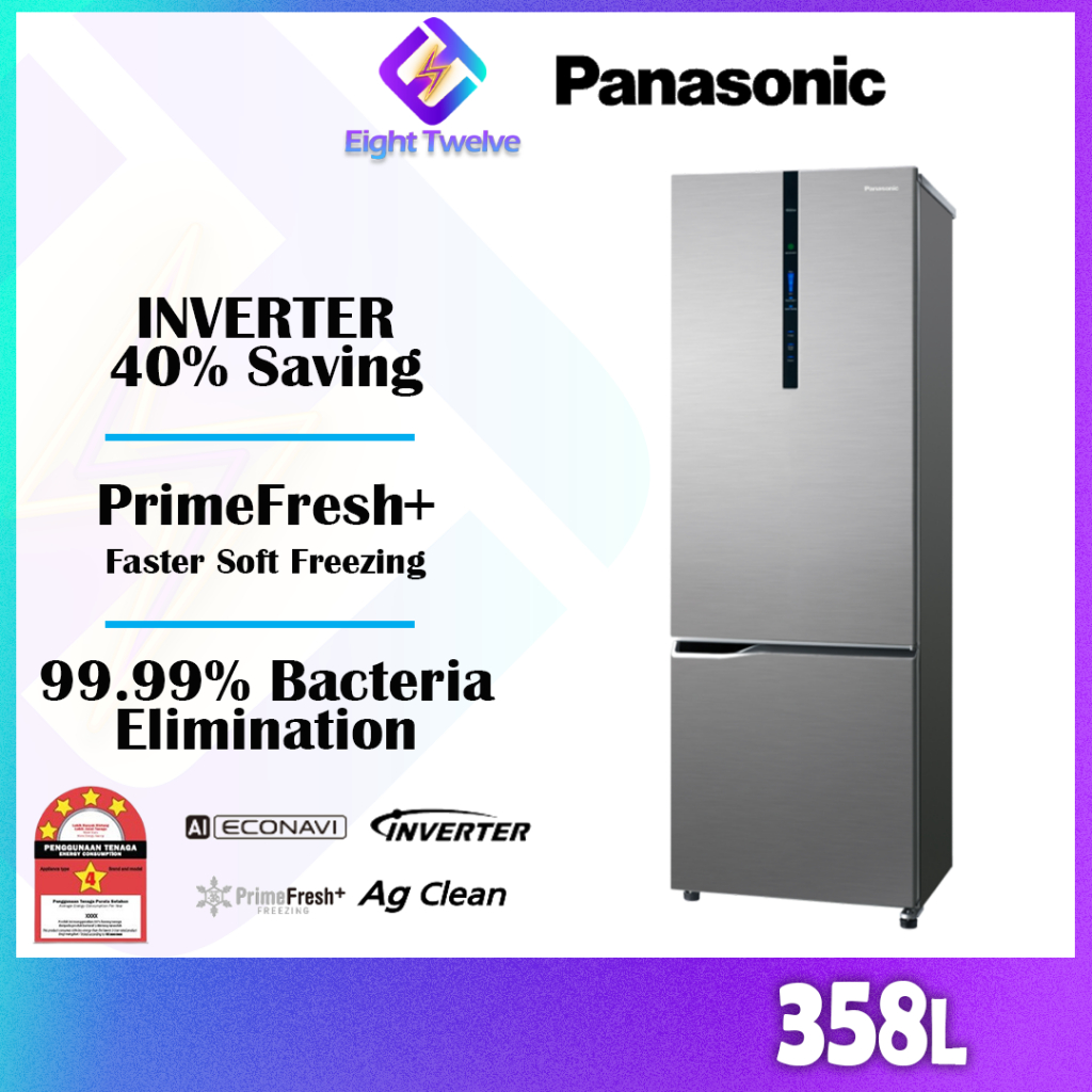 358L PANASONIC AI ECONAVI Inverter 2 Door Bottom Freezer Fridge Peti