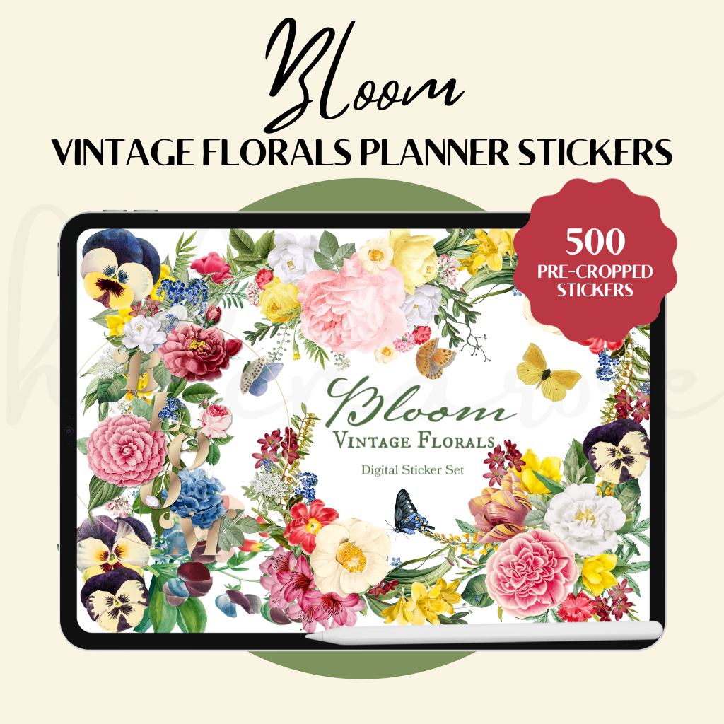 Blossom Planner Sticker 500 PreCropped Stickers, Planner Sticker 2024