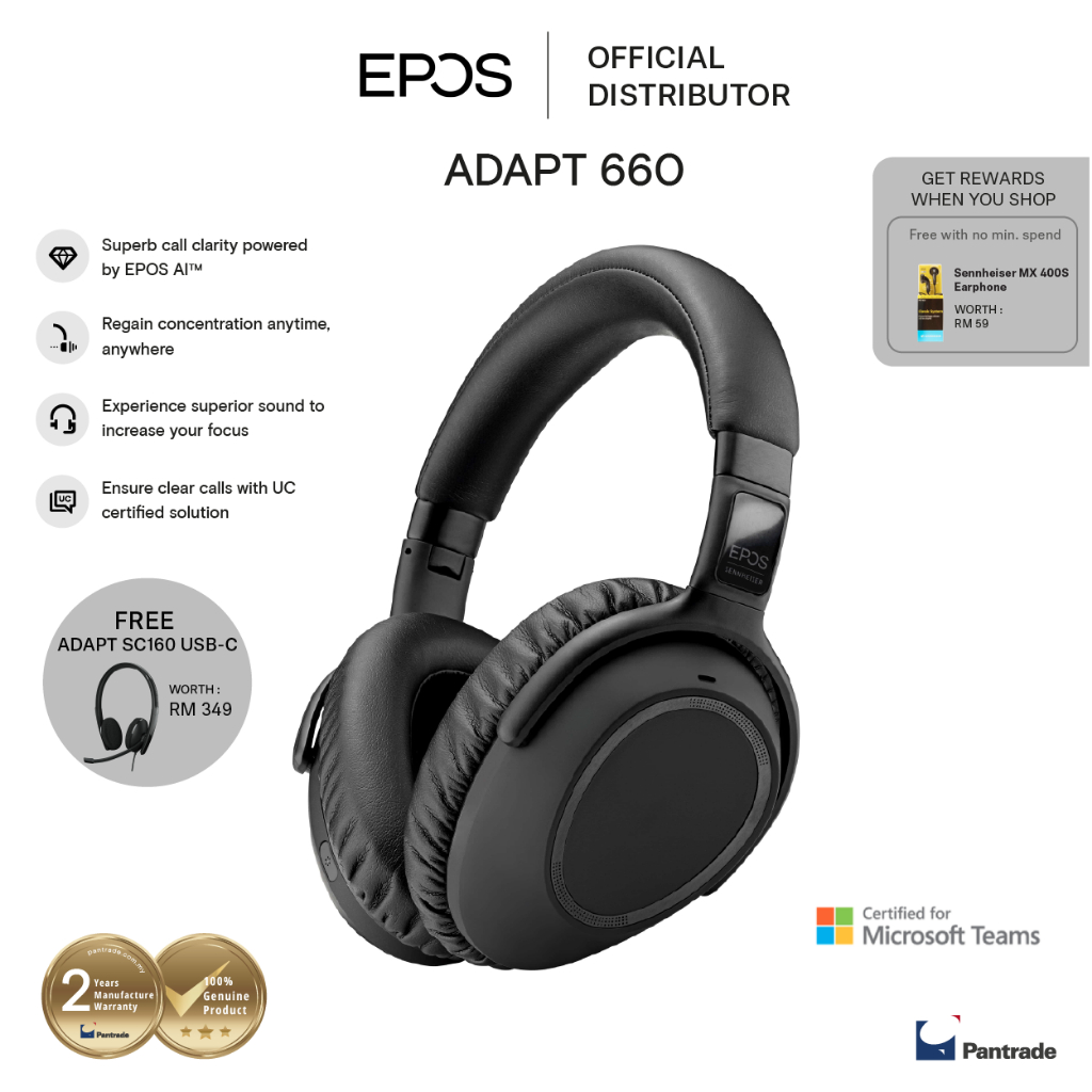 EPOS | Sennheiser ADAPT 660 Over-Ear Bluetooth Headset | Shopee Malaysia