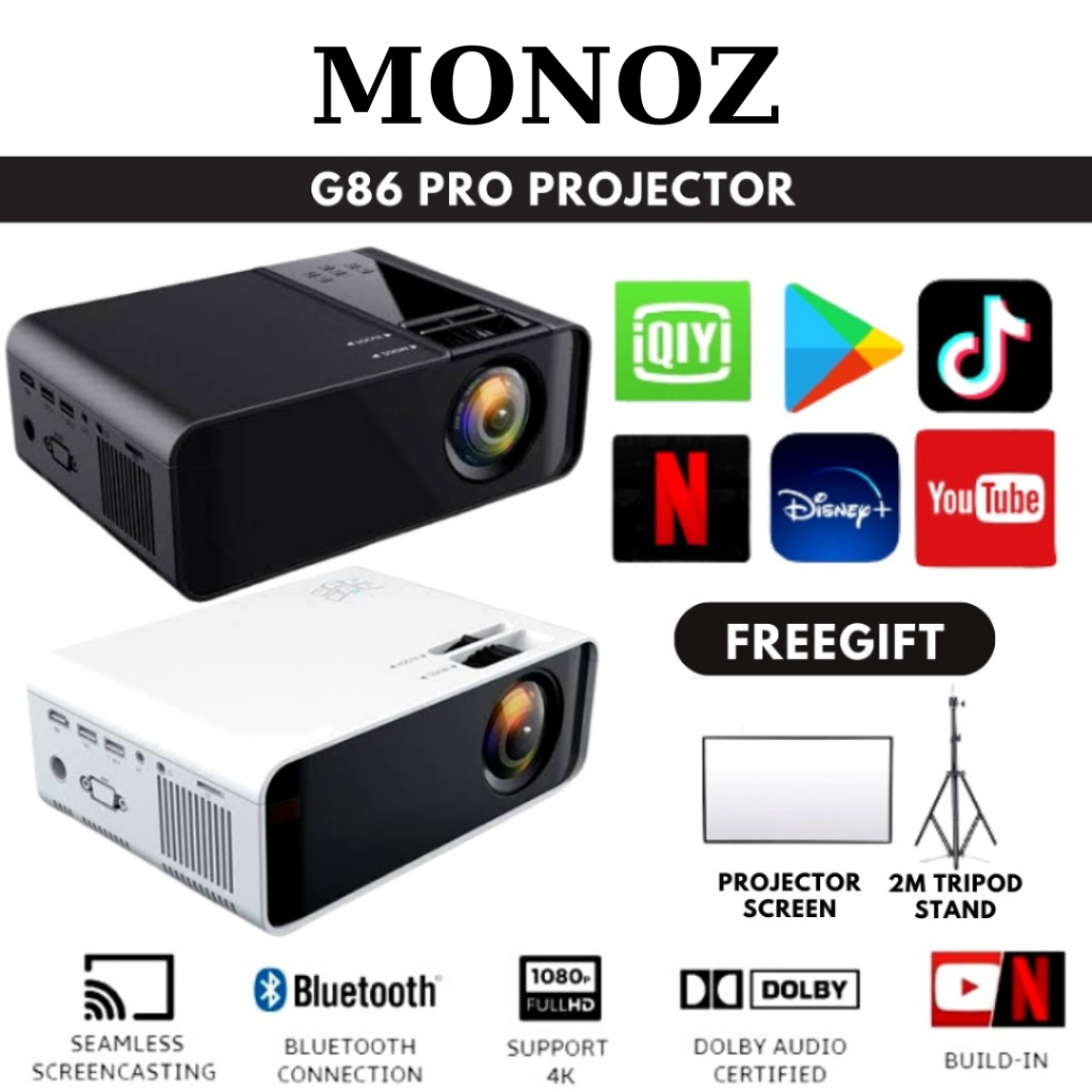 💝5 Years Warranty 💝 7500 lumens G86 Projector FULL HD 1080P Android
