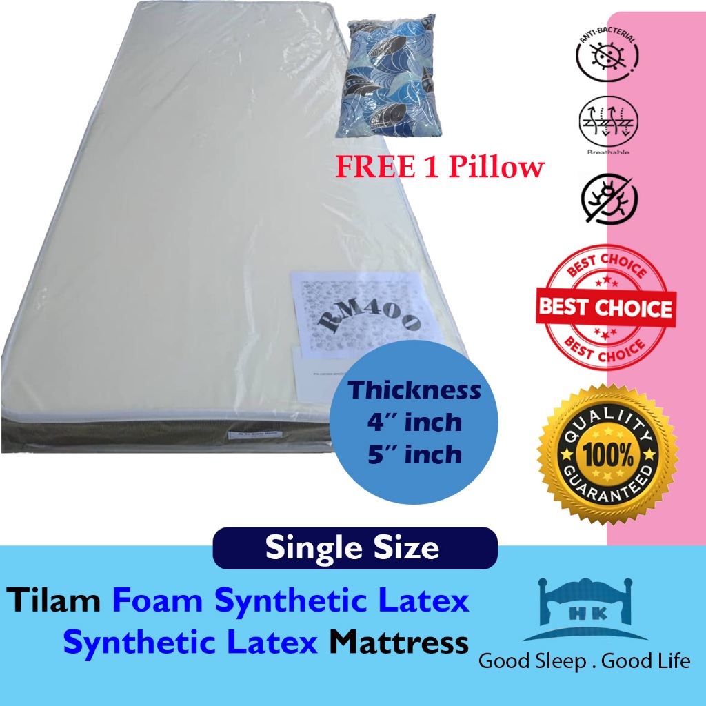 [READY STOCK] SINGLE Synthetic Latex Foam Mattress 4''5'' FREE 1