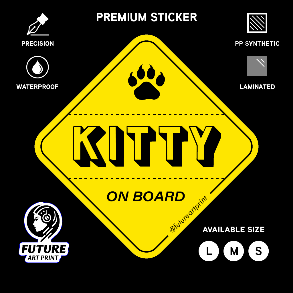 Kitty on Board. Pet Cat Kucing Animal Lover. Premium Sticker Caution ...