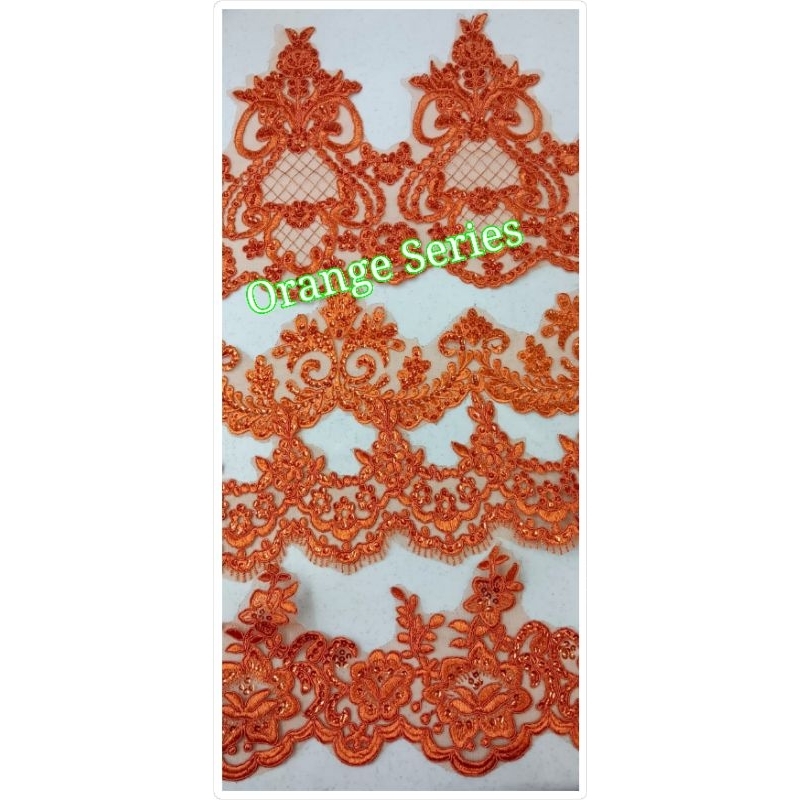 Peach Oren Series, Oren Bata or Burnt Orange Sequins Border Lace , Lace ...