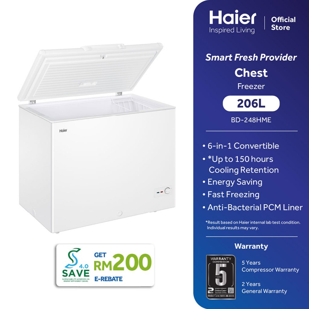 [5 star] Haier 200L Chest Freezer Antibacterial Convertible Freezer