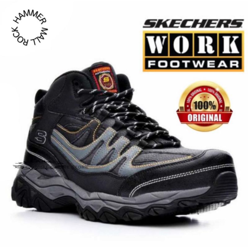 Original SkechersREBEM Men’s STEEL TOE WORK BOOTS 77108 kasut safety Shopee Malaysia