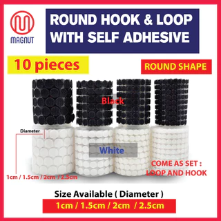 100 sets - Round Hook & Loop Fastener Tape - 1cm / 1.5cm / 2cm / 2.5cm -  Hook & Loop Dot with Self Adhesive