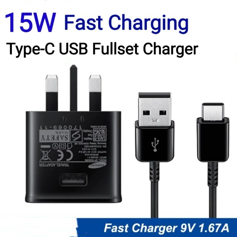 Galaxy S10 Plus A51 A15 Charger Adapter Support 15w Fast Charging With  Type-C USB Cable For Samsung Note A15 A14 A03s