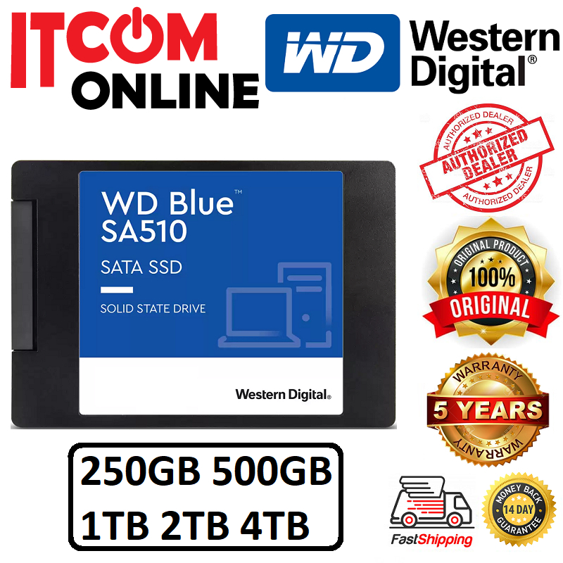 Western Digital 250GB WD Blue SA510 SATA Internal Solid State Drive SSD -  SATA III 6 Gb/s, 2.5/7mm, Up to 555 MB/s - WDS250G3B0A