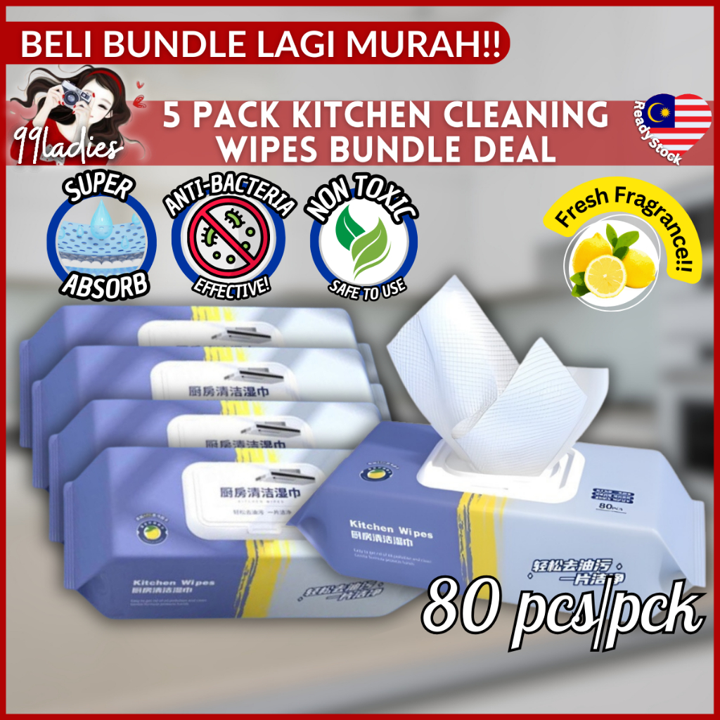 99LADIES 80pcs Disposable Kitchen Cleaning Wipes Bundle Deal Dirt Hood