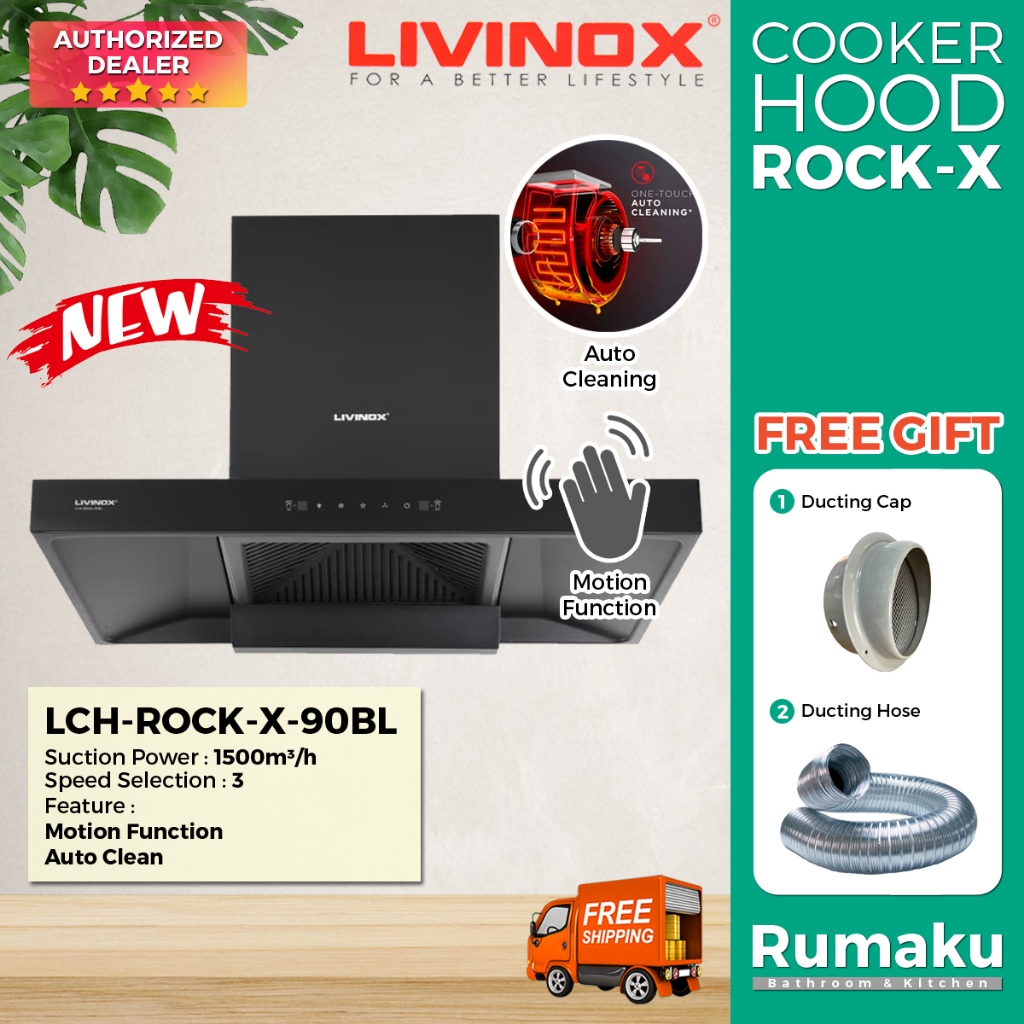 LIVINOX LCH-ROCK-X-90BL Chimney Cooker Hood Kitchen Hood Kitchen ...
