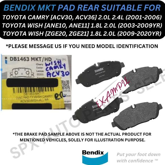 BENDIX (MKT) GENUINE DISC BRAKE PAD (REAR) FOR TOYOTA CAMRY [ACV30 ...