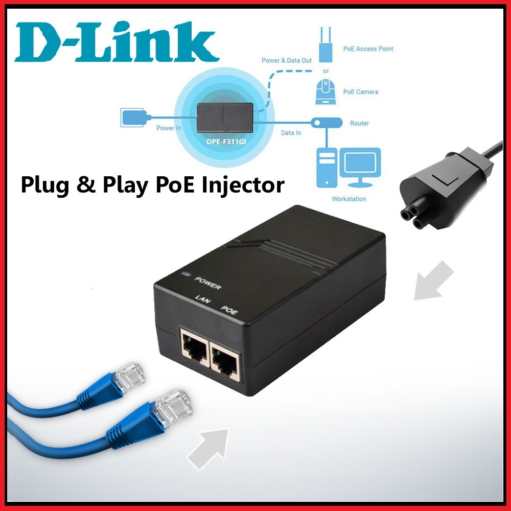 D-Link DPE-F311G1 Gigabit PoE+ Injector to Supply Power to Network CCTV ...