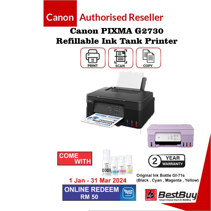 Free Tng Ewallet Rm 50 Canon Pixma G2730 Compact Refillable Ink Tank All In One Printcopy 0743